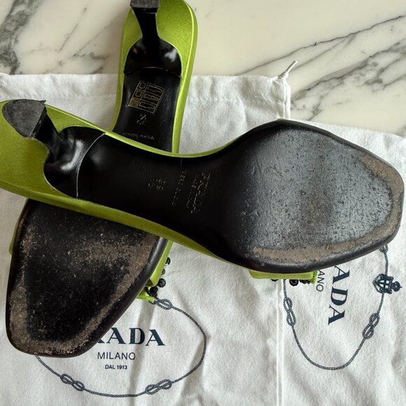 Prada Lime Green Satin Kitten Heel Mules – Pristine Vintage 2003 ✨ - Picture 4 of 9